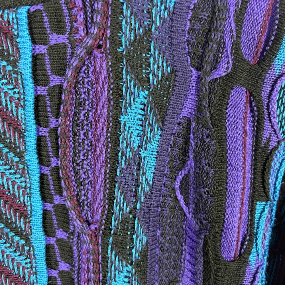 Vintage Protege Collection 3D Knit Sweater Mens Large Blue Purple Coogi Style